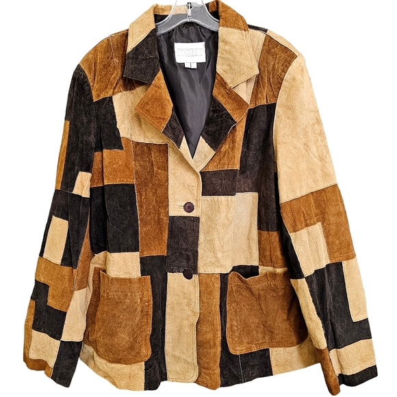 Studio C Retro Patchwork Leather Collared Longsleeve Button Front Jacket… - Picture 17 of 17